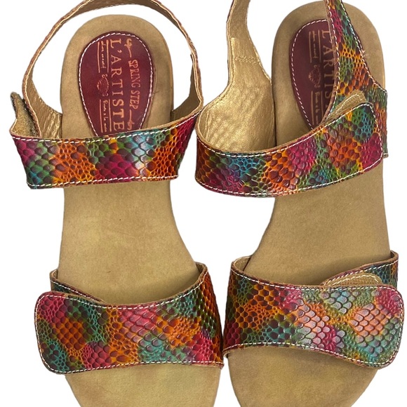 L' Artiste Faux Crocodile Sandals 38 US 7 Multicolored Slingback w/2 Straps Top - Picture 2 of 8
